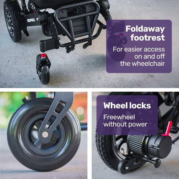 Equipmed Electric Folding Wheelchair Long Range Airline Approved Aluminium Frame Lithium Battery Black Wheelchairs