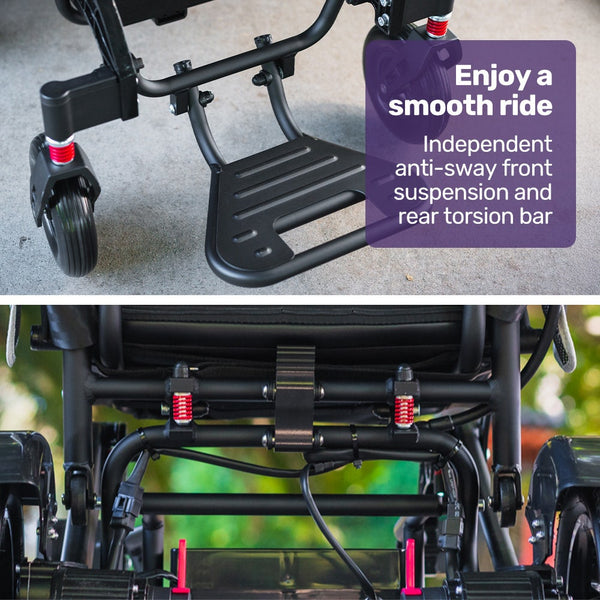 Equipmed Electric Folding Wheelchair Long Range Airline Approved Aluminium Frame Lithium Battery Black Wheelchairs