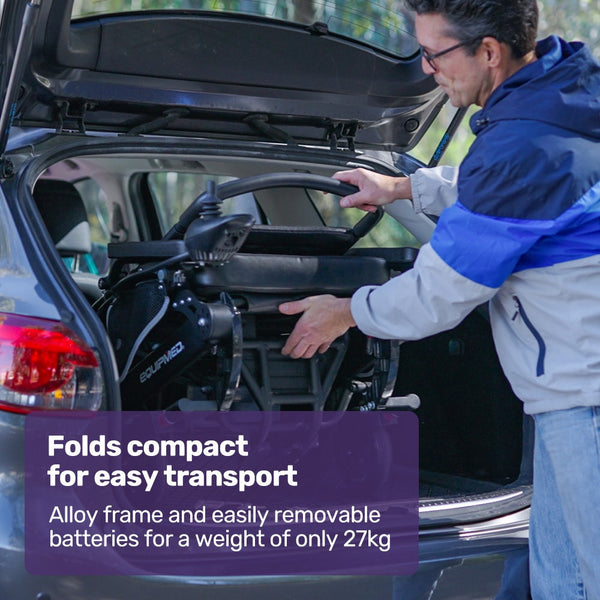 Equipmed Electric Folding Wheelchair Long Range Airline Approved Aluminium Frame Lithium Battery Black Wheelchairs