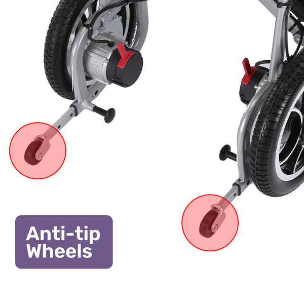 Equipmed Power Electric Wheelchair Airline Extra Lightweight Long Range Lithium Batteries Silver Wheelchairs