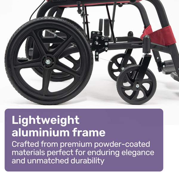 Equipmed Folding Transit Wheelchair Lightweight Aluminium For Easy Transport Crimson Red Wheelchairs