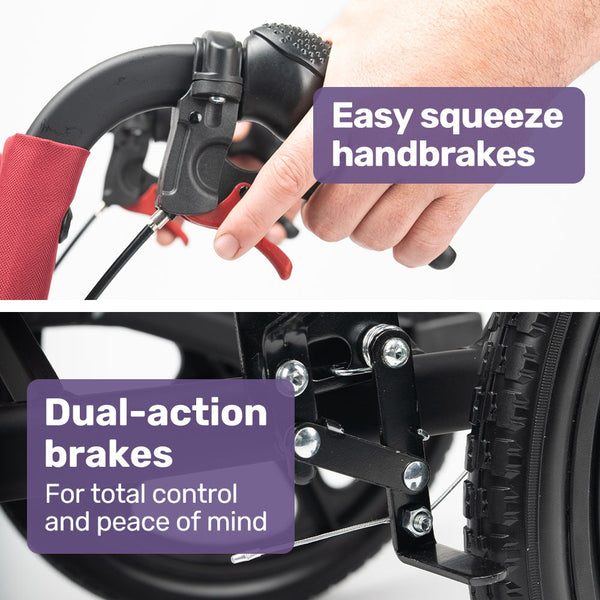 Equipmed Folding Transit Wheelchair Lightweight Aluminium For Easy Transport Crimson Red Wheelchairs