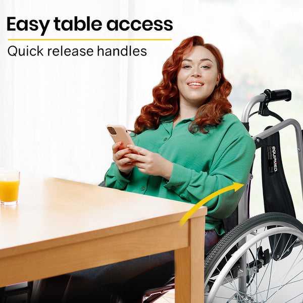 Wheelchairs Equipmed Extra Wide Folding Wheelchair Aluminium Frame 150Kg Capacity 24 Inch Wheels Park Brakes Black