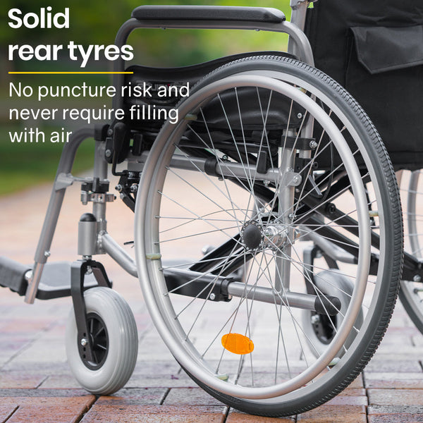 Equipmed Extra Wide Folding Wheelchair Aluminium Frame 150Kg Capacity 24 Inch Wheels Park Brakes Black Wheelchairs