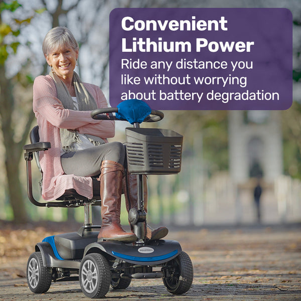 Equipmed Freeroam+ Mid Sized Lithium Fast Easy Charge Mobility Scooter Blue Mobility Scooters