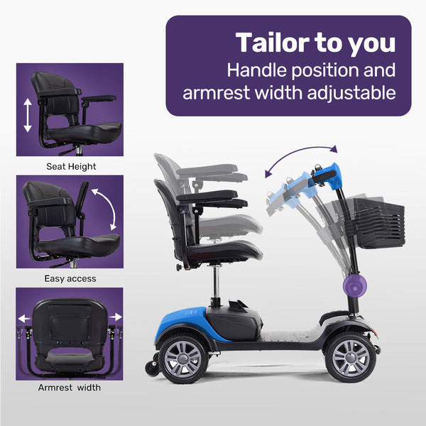 Equipmed Freeroam+ Mid Sized Lithium Fast Easy Charge Mobility Scooter Blue Mobility Scooters