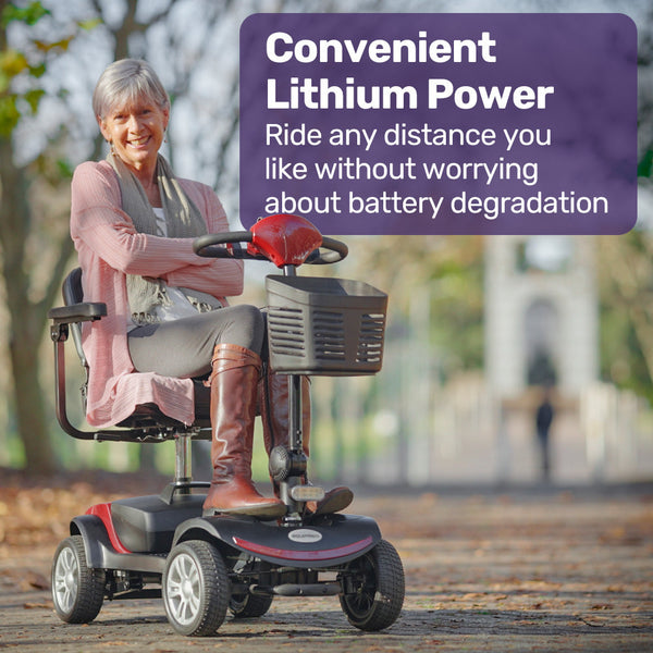 Equipmed Freeroam+ Mid Sized Lithium Fast Easy Charge Mobility Scooter Red Mobility Scooters