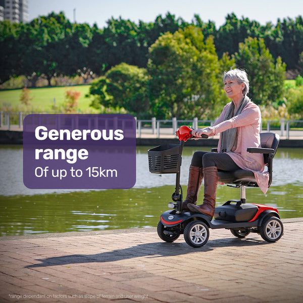 Equipmed Freeroam+ Mid Sized Lithium Fast Easy Charge Mobility Scooter Red Mobility Scooters