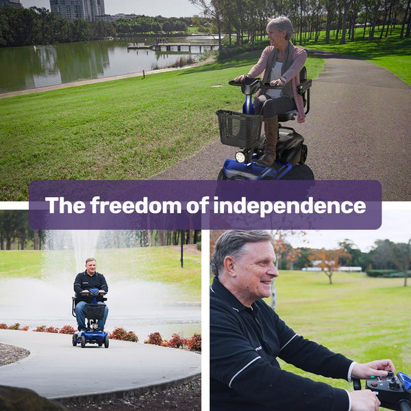 Equipmed Freelite+ Mid Sized Electric Foldable Mobility Scooter Lithium Battery Long Range And Easy Charging Blue Mobility Scooters