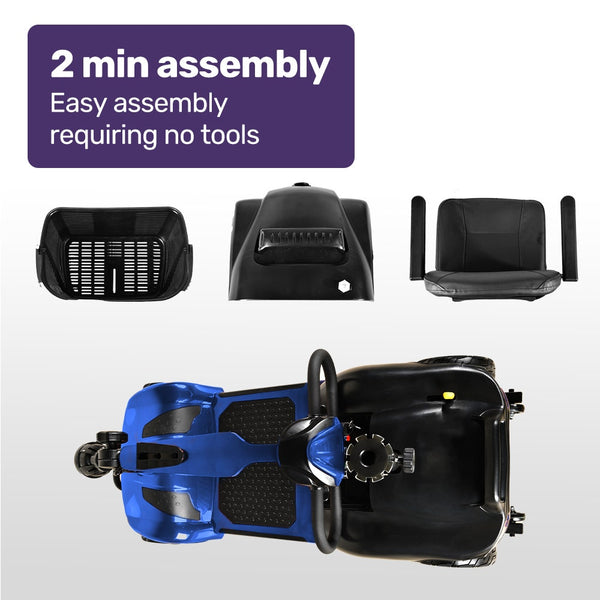 Equipmed Freelite+ Mid Sized Electric Foldable Mobility Scooter Lithium Battery Long Range And Easy Charging Blue Mobility Scooters