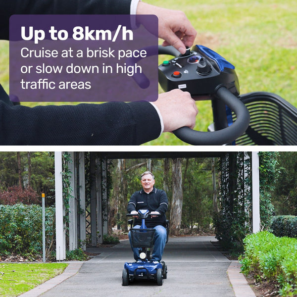 Equipmed Freelite+ Mid Sized Electric Foldable Mobility Scooter Lithium Battery Long Range And Easy Charging Blue Mobility Scooters