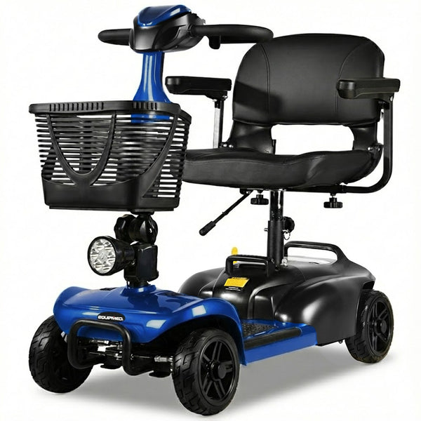 Equipmed Freelite+ Mid Sized Electric Foldable Mobility Scooter Lithium Battery Long Range And Easy Charging Blue Mobility Scooters