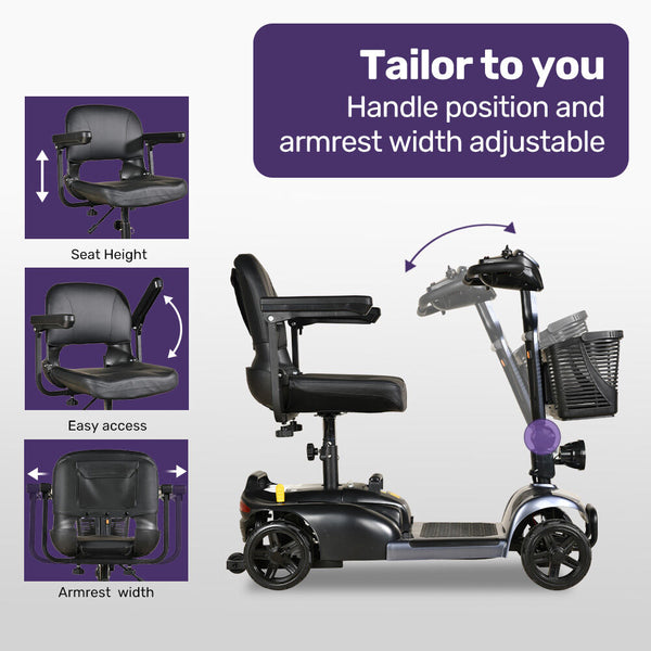 Equipmed Freelite+ Mid Sized Foldable Electric Mobility Scooter Grey Mobility Scooters