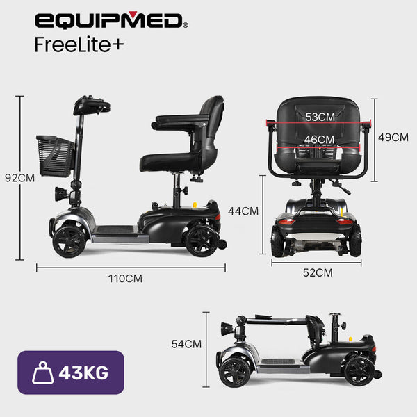 Equipmed Freelite+ Mid Sized Foldable Electric Mobility Scooter Grey Mobility Scooters