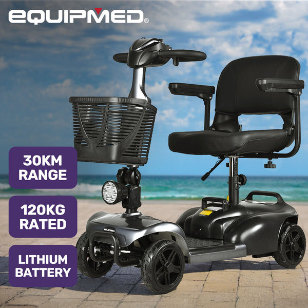 Equipmed Freelite+ Mid Sized Foldable Electric Mobility Scooter Grey Mobility Scooters