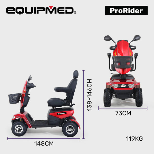Equipmed Prorider Ultra Large Sized High Power Strong Climber Varied Terrain 200Kg Capacity Mobility Scooter Red Mobility Scooters