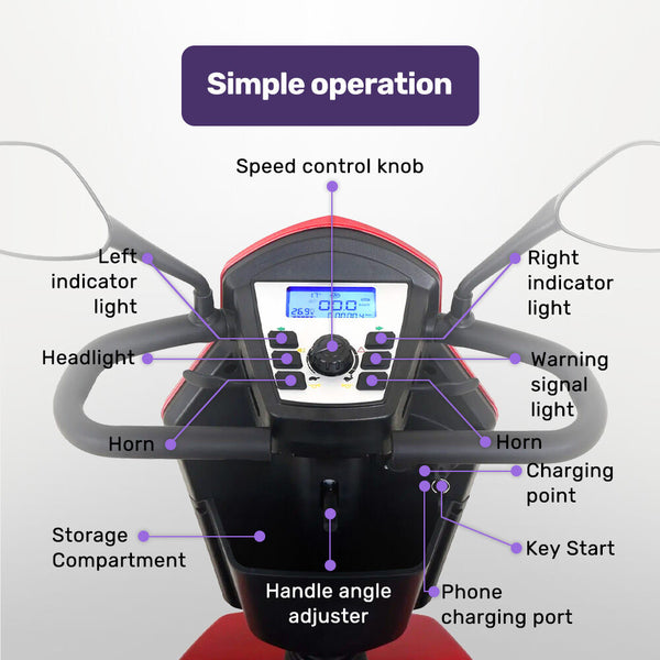 Equipmed Prorider Ultra Large Sized High Power Strong Climber Varied Terrain 200Kg Capacity Mobility Scooter Red Mobility Scooters