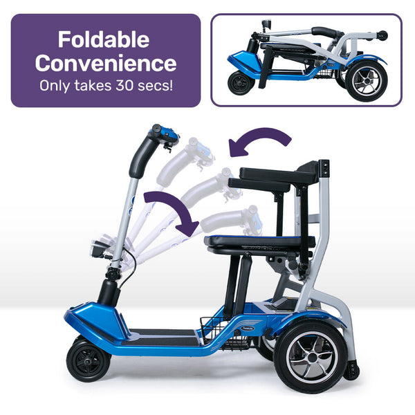Equipmed Ultra Lightweight Folding Electric Mobility Scooter 19Kg With Battery Removed 120Kg Capacity Long Range Brushless Motor Portable Blue Mobilit