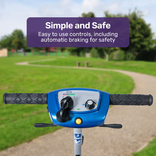 Equipmed Ultra Lightweight Folding Electric Mobility Scooter 19Kg With Battery Removed 120Kg Capacity Long Range Brushless Motor Portable Blue Mobilit