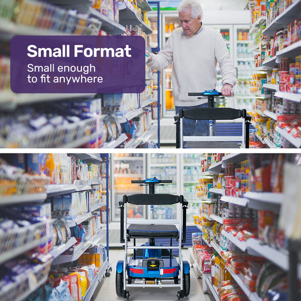 Equipmed Ultra Lightweight Folding Electric Mobility Scooter 19Kg With Battery Removed 120Kg Capacity Long Range Brushless Motor Portable Blue Mobilit