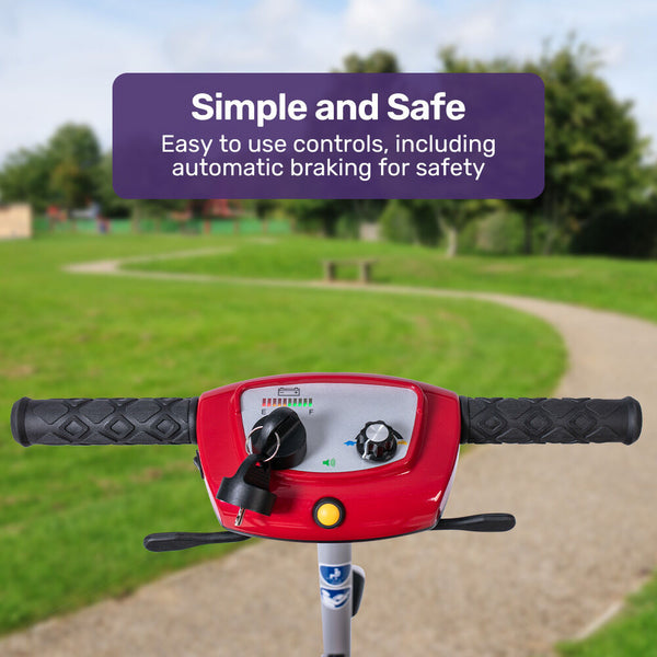 Equipmed Ultra Lightweight Folding Electric Mobility Scooter 19Kg With Battery Removed 120Kg Capacity Long Range Brushless Motor Portable Red Mobility