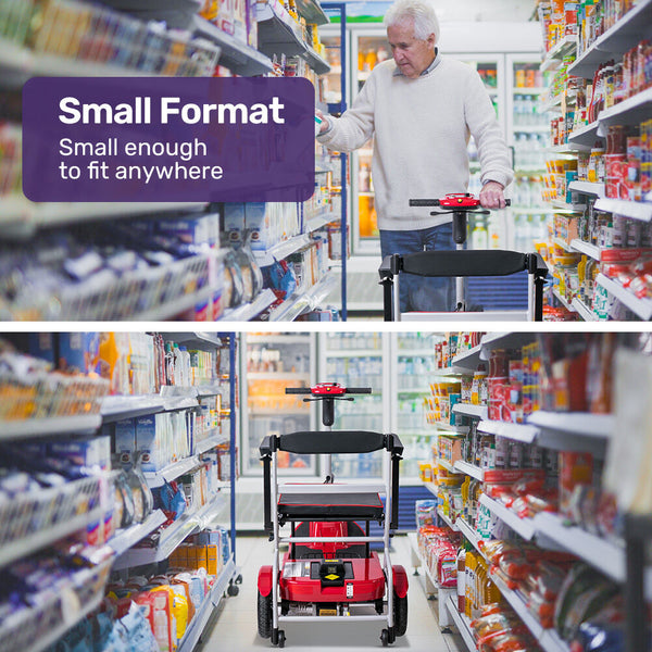 Equipmed Ultra Lightweight Folding Electric Mobility Scooter 19Kg With Battery Removed 120Kg Capacity Long Range Brushless Motor Portable Red Mobility