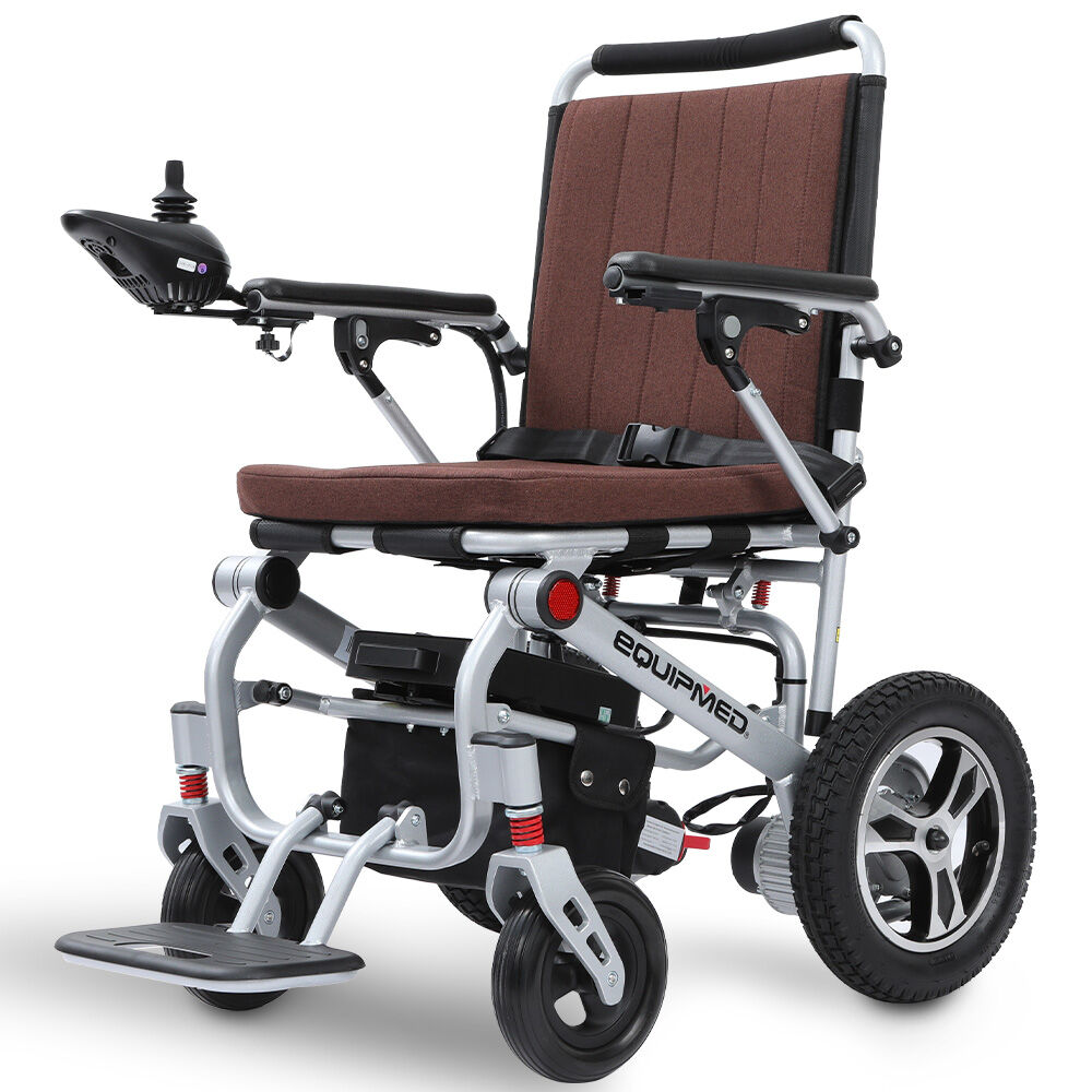 Equipmed Ultra Light Power Wheelchair Tight Turning Airline Approved Artg Certified Aluminium Frame Lithium Battery Brown Wheelchairs