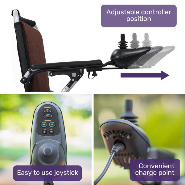 Equipmed Ultra Light Power Wheelchair Tight Turning Airline Approved Artg Certified Aluminium Frame Lithium Battery Brown Wheelchairs