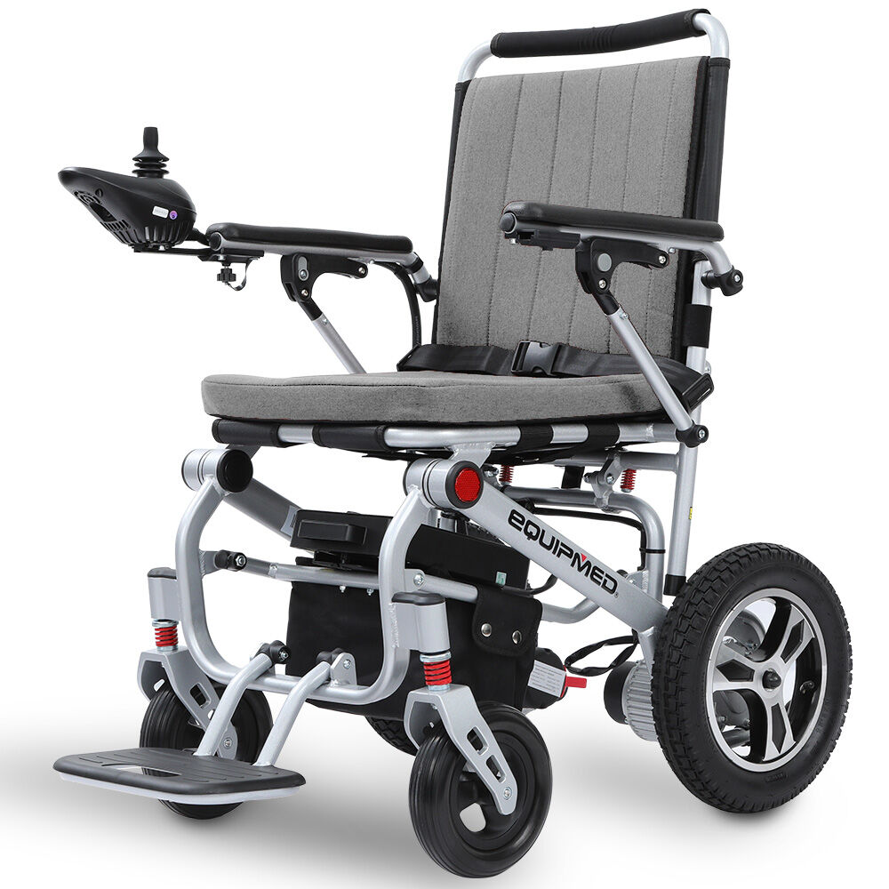 Equipmed Ultra Light Power Wheelchair Tight Turning Airline Approved Folding Artg Certified Aluminium Frame Lithium Battery Grey Wheelchairs
