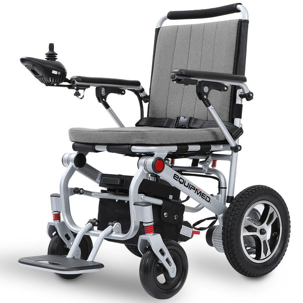 Equipmed Ultra Light Power Wheelchair Tight Turning Airline Approved Folding Artg Certified Aluminium Frame Lithium Battery Grey Wheelchairs