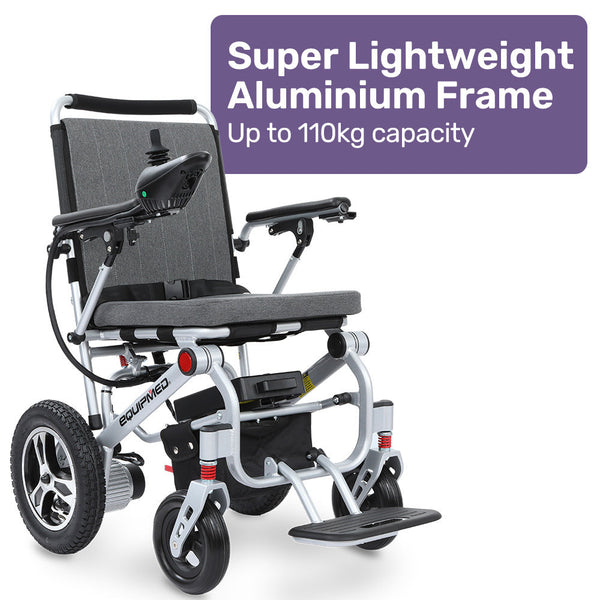 Equipmed Ultra Light Power Wheelchair Tight Turning Airline Approved Folding Artg Certified Aluminium Frame Lithium Battery Grey Wheelchairs
