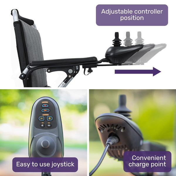 Equipmed Ultra Light Power Wheelchair Tight Turning Airline Approved Folding Artg Certified Aluminium Frame Lithium Battery Grey Wheelchairs