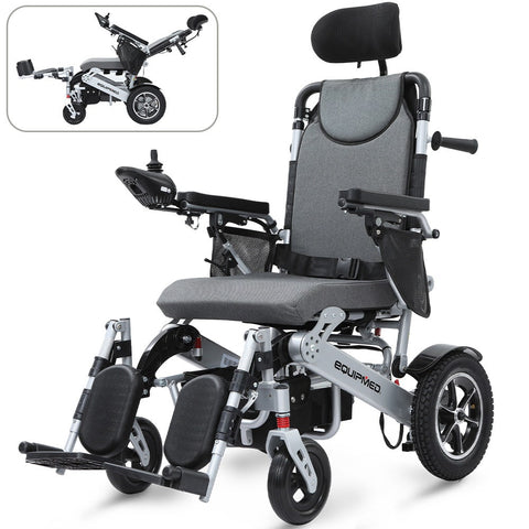 Equipmed Power Electric Wheelchair Folding Airline Recline Adjustment Headrest Aluminium Frame Lithium Battery Wheelchairs