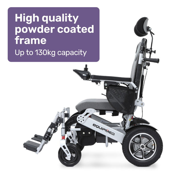 Equipmed Power Electric Wheelchair Folding Airline Recline Adjustment Headrest Aluminium Frame Lithium Battery Wheelchairs