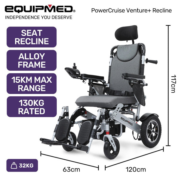 Equipmed Power Electric Wheelchair Folding Airline Recline Adjustment Headrest Aluminium Frame Lithium Battery Wheelchairs