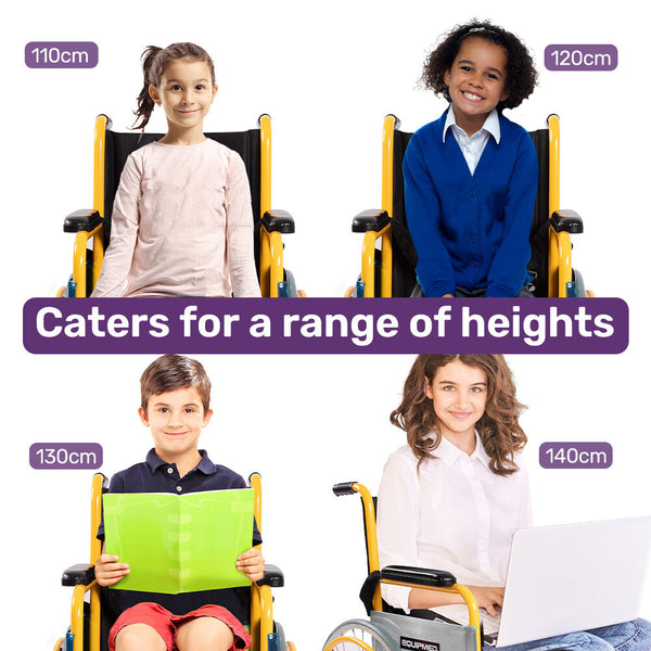 Equipmed Kids Paediatric Wheelchair 100Kg Rated 110 140Cm Rider Height Quick Folding Adjustable Footrests 22" Wheels Yellow Wheelchairs