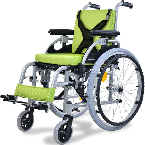 Equipmed Kids Premium Paediatric Wheelchair Lightweight Aluminium 22" Wheels 75Kg Rated Green Wheelchairs