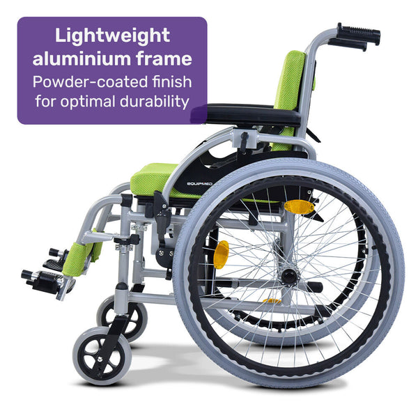 Equipmed Kids Premium Paediatric Wheelchair Lightweight Aluminium 22" Wheels 75Kg Rated Green Wheelchairs