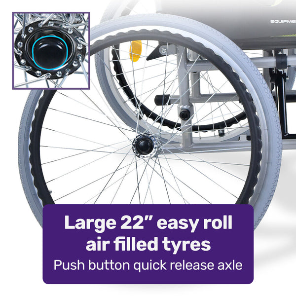 Equipmed Kids Premium Paediatric Wheelchair Lightweight Aluminium 22" Wheels 75Kg Rated Green Wheelchairs