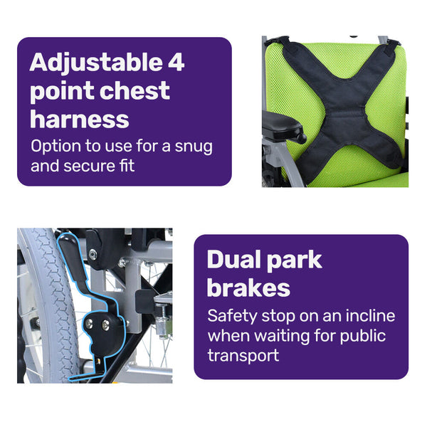 Equipmed Kids Premium Paediatric Wheelchair Lightweight Aluminium 22" Wheels 75Kg Rated Green Wheelchairs