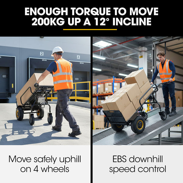 Baumr Ag 40V Li Ion 260Kg Electric Powered Hand Truck Trolley 400W Brushless Motor Up To 6Km/H 4Hr Runtime Adjustable Width Folds For Logistics Moving