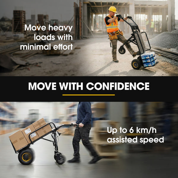 Baumr Ag 40V Li Ion 260Kg Electric Powered Hand Truck Trolley 400W Brushless Motor Up To 6Km/H 4Hr Runtime Adjustable Width Folds For Logistics Moving