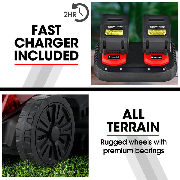 Baumer Ag Baumr 520Cx 40V Sync 17" Cordless Lawn Mower Kit Fast Charger X 4Ah Battery Cutting Heights Adjustable Ergonomic Handle Mulching Option Lawn