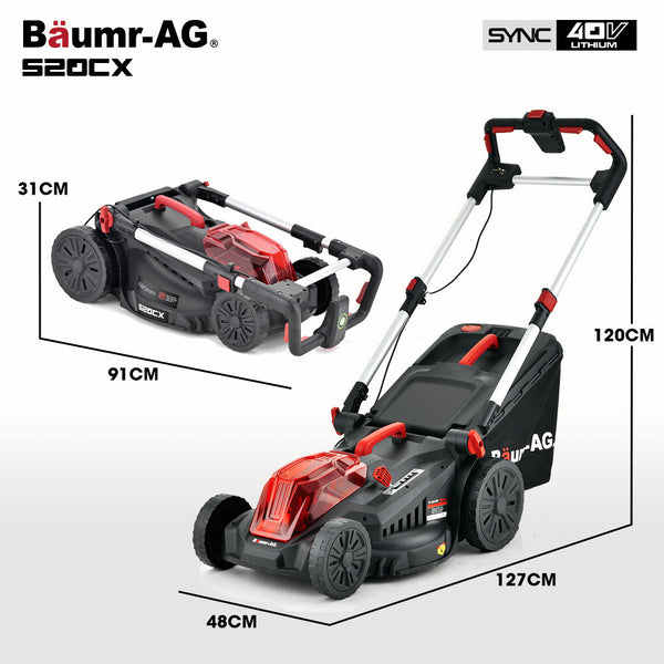 Baumer Ag Baumr 520Cx 40V Sync 17" Cordless Lawn Mower Kit Fast Charger X 4Ah Battery Cutting Heights Adjustable Ergonomic Handle Mulching Option Lawn