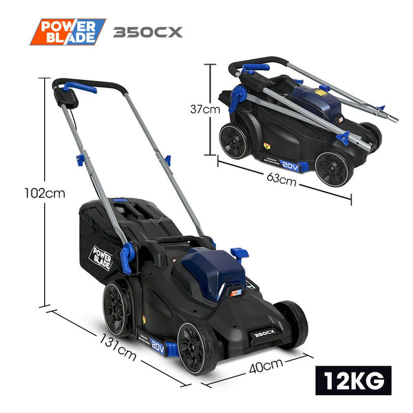 Powerblade 350Cx 20V 13" Cordless Lawn Mower Kit Fast Charger 4Ah Battery Height Brushless Electric 330Mm Cutting Path Electric Mowers