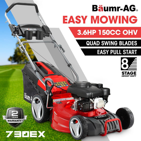 Baumr Ag 18" 150Cc Lawn Mower Heights Steel Deck Cup Holders 4 Stroke Petrol Lawnmower 730Ex Petrol Mowers