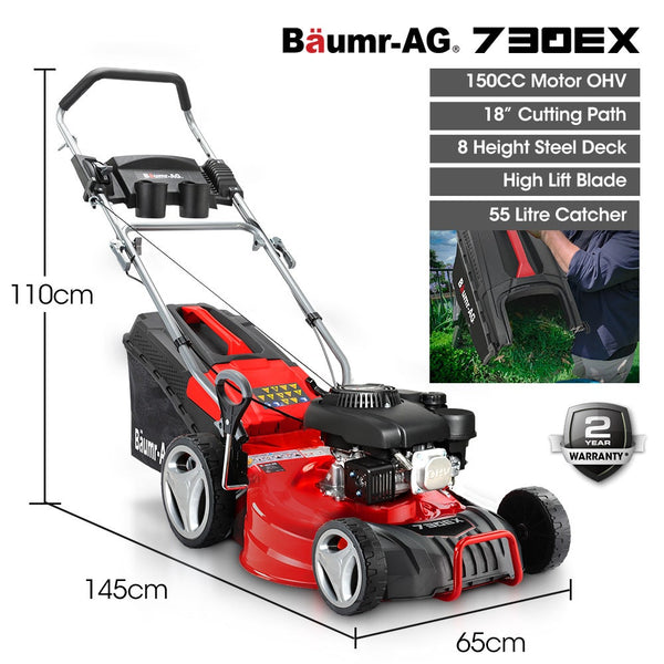 Baumr Ag 18" 150Cc Lawn Mower Heights Steel Deck Cup Holders 4 Stroke Petrol Lawnmower 730Ex Petrol Mowers