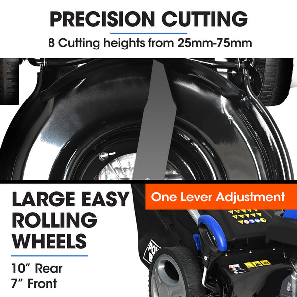 Powerblade 18" 150Cc Lawn Mower Height Steel Deck 4 Stroke Petrol Lawnmower V475 Petrol Mowers