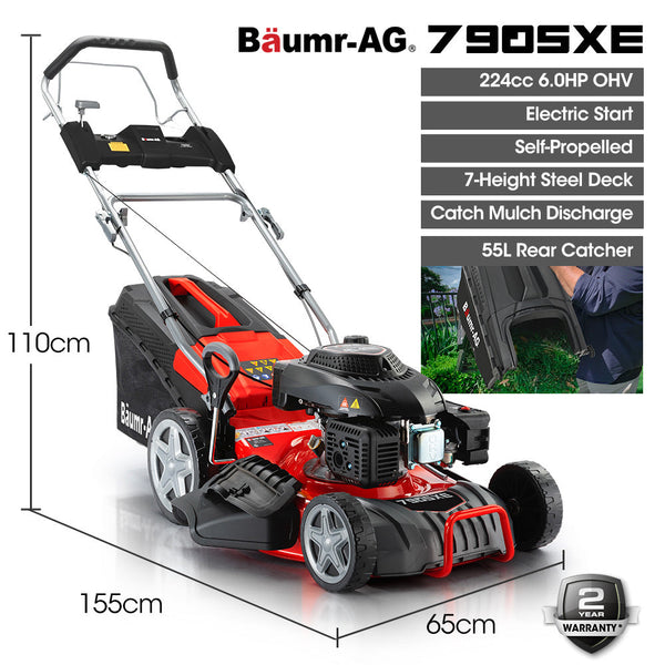 Baumr Ag 18" 224Cc Electric Start Self Propelled Lawn Mower 7 Height Steel Deck 6Hp Stroke Petrol Lawnmower 790Sxe Electric Mowers
