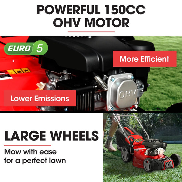 Baumr Ag 18" 150Cc Self Propelled Lawn Mower 7 Height Steel Deck Cup Holders 4 Stroke Petrol Lawnmower 740Sx Petrol Mowers